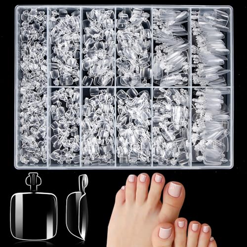 550 Piezas Uñas Falsas Postizadas de Pies, 11 Tamaños Puntas Uñas Postizas Pies Acrilicas, Artificiales de Cubierta Completa Uñas Falsas de Los Pies con Caja para Mujeres y Niñas Decoración Uñas DIY