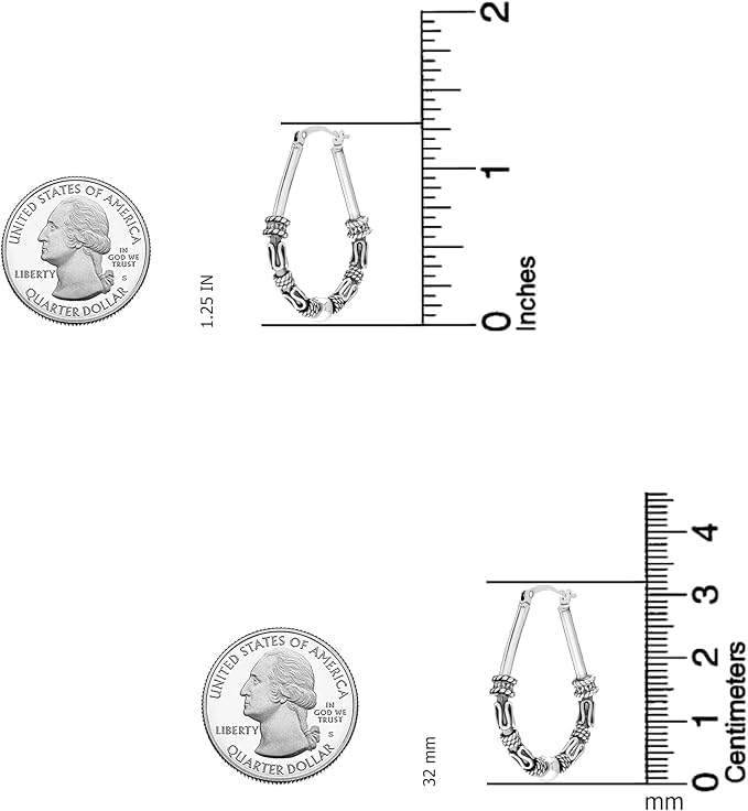 LeCalla 925 Sterling Silver Hoop Earrings - Classic Italian Antique Diamond Cut Textured Earring Hoops | Women's Drop Shape Oval Hoop Earring Jewelry for Women4