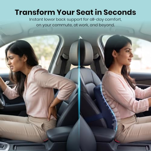 Image of Travel Plus Cushion for Lowerback Support | 5-Year Warranty | High Resilience (HR) Foam | for Lower Back Pain Relief and Spinal Alignment | for Flights, Car Seats, and Office Chair(Blue)