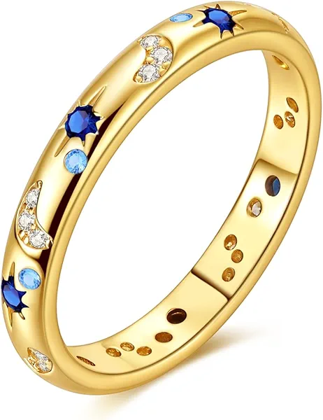 Hapour 925 Sterling Silver Ring for Women,Eternity Gorgeous Rings Stackable Rings for Women as Gifts Ring Size 8 (Gold)
