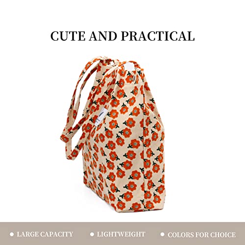 Image of Corduroy Tote Bag Cute Tote Bags for Women Shoulder Bag with Inner Pocket for Work Beach Travel and Shopping Grocery