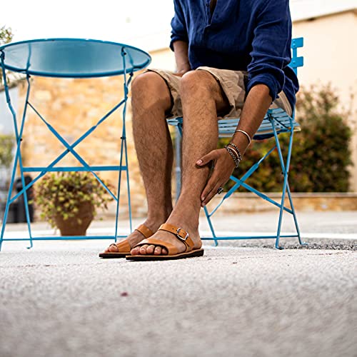 Emmanuela Ancient Greek Style Leather Sandals for Men, Quality Handmade Open Toe Men's Sandals with Adjustable Buckle Strap, Slide on Summer Shoes, Slider Strappy Mules2