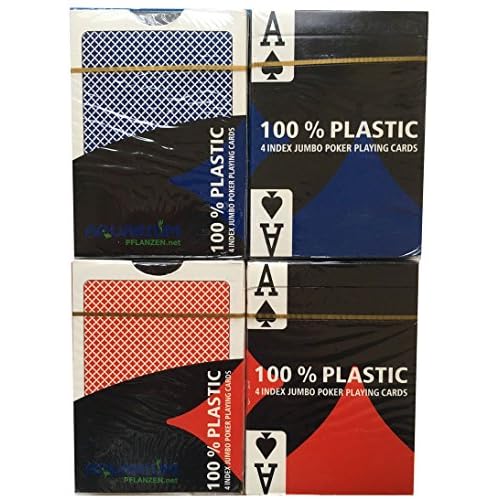 Mühlan 4 x 100% Plastikkarten, Pokerkarten, Poker, Großer Index, 4 Symbole + Cutcard