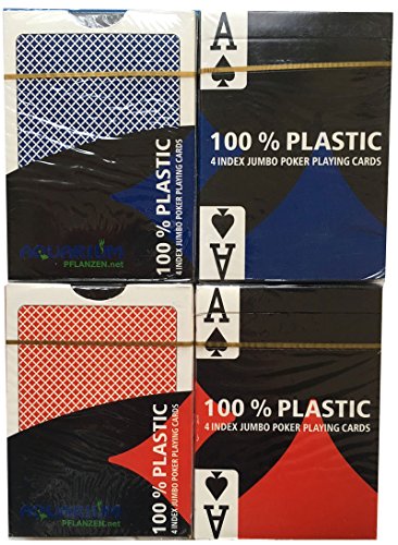 Mühlan 4 x 100% Plastikkarten, Pokerkarten, Poker, Großer Index, 4 Symbole + Cutcard