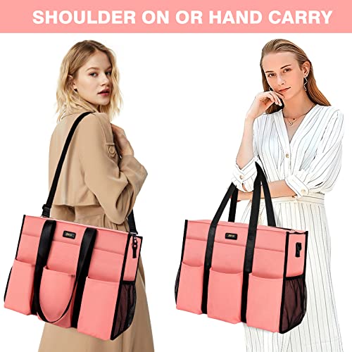 Image of IBFUN Utility Tote Bag with 24 Pockets, Large Teacher Tote for Women with Laptop Compartment, Travel Tote Bag with Zip Top
