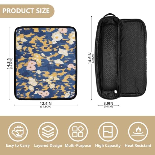 Bolsa de viaje para herramientas de cabello con tapete resistente al calor removible, impermeable para planchas, rizadores, organizador de viaje con estampado flor dorado marino miniatura 4