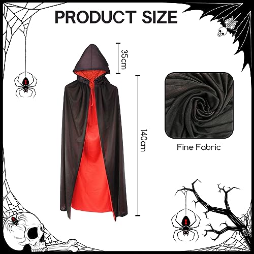 Jsdoin Halloween Hooded Cloak, Vampire Cape for Adults/Kids, Two-Sided Red Black - Image 2