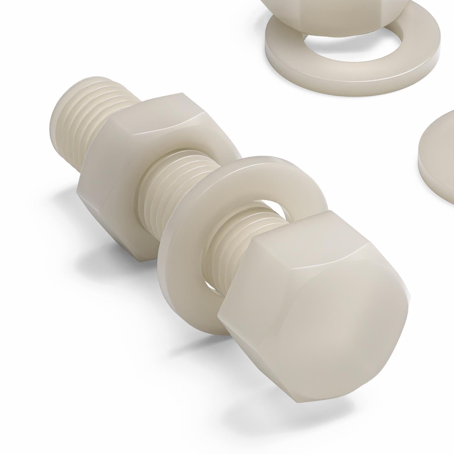 5x Viti a Testa Esagonale Nylon Naturale, M16 x 65mm, Dadi e bulloni di plastica, Rondelle, Nylon Naturale