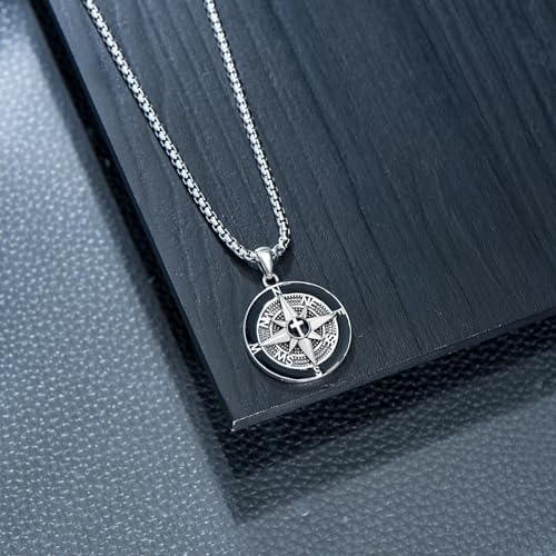 925 Sterling Silver Compass Necklace for Men, w/Stainless Steel Chain 22+2 Inch4