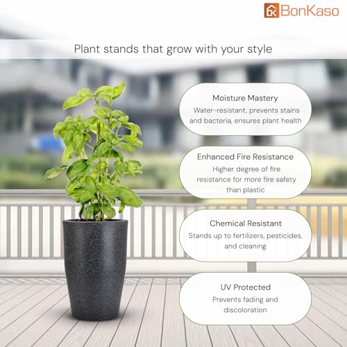Image of BonKaso 24 inch Dark Grey Pot - Tall, Durable & Lightweight Polymer Round Tower Planter for Indoor & Outdoor Use: Home, Office, Garden & Balcony (Gamla /Gamale)