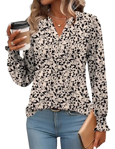 Rapbin Langarmshirt Damen Rüschenärmel...