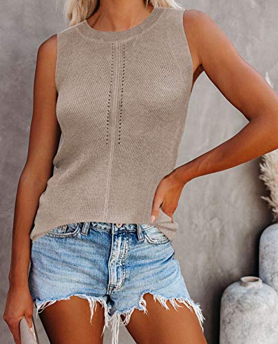 Image of Cutiefox Women's Knit Tank Tops Sleeveless Summer Loose Tie Back Casual Vest Shirts Blouses