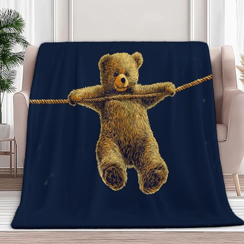 Animals Teddy Bears Flannel Fleece Blanket 150 x 200 cm, Navy Blue Ultra Soft Fleece Throw Blanket for Infant Girls and Boys Kids Toddlers, Warm and Lightweight for All Seasons