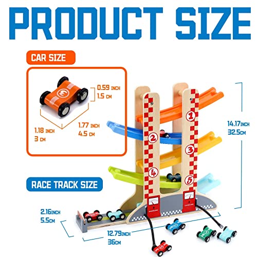 Bedmoimo Wooden Car Ramp Vehicle Toy Playsets For 1 2 3 4 5+ Year Old Baby Gifts, Montessori Toddler Adventure Toys With 5 Mini Cars, Car Race Tracks Games For Age 1+ Toddler Boys Girls Gift Toys #TOP1