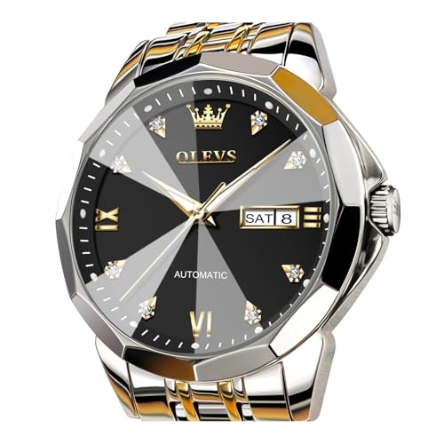 Image of OLEVS Watch for Men Automatic Classic Mechanical Watch Diamond Mirror Stainless Steel Dress Casual Waterproof Day /Date Calendar