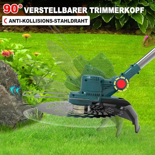 Rasentrimmer mit Akku 21V, 4 in 1 Akku Rasentrimmer für Makita Akkus, Rasentrimmer mit Unkrautbürste, Freischneider & Motorsense inkl.TAP-N'-GO Fadenkopf, 2 X 4.0Ah Akkus, 750W Bürstenloser Motor 6