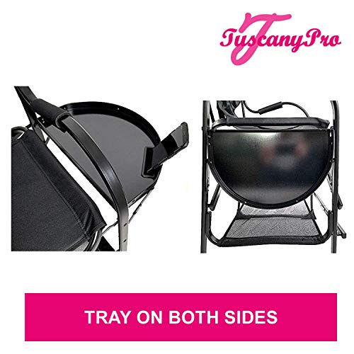 Tuscanypro Unique Portable Makeup Up & Hair Chair With Mini Ring Led Light - Perfect For Makeup, Hair Stylist, Salon, Movie Sets With Adjustable Seat Heights - Carry Bag Included #TOP2