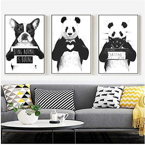 Affiche Panda Chien Noir et Blanc 50x70 cm | Toile Murale Moderne sans Cadre