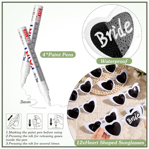 Flutesan 12 Pcs Personalized Heart Shaped Sunglasses Bulk Heart Glasses with 4 Paint Pens for DIY Wedding Party Favors2