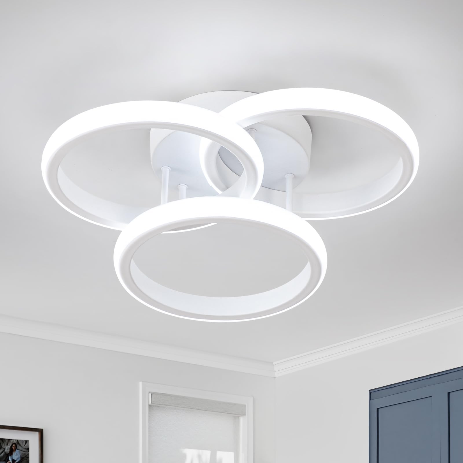 EIDISUNY LED Ceiling Light Modern 36W 32CM 3 Circle White LED Ceiling Lights Fixture for Hallway Office Bedroom Kitchen Dining Room Living Room Lamp - White, Cool White Light 6000K