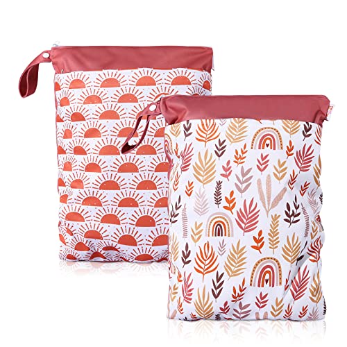 Image of Wet Dry Cloth Diaper Bags Stroller Bag - 2 Pack Washable Waterproof Wet Bag, Baby Reusable Beach Pool Gym Bag for Swimsuits and Wet Clothes with Zippered Pocket and Snap Handle