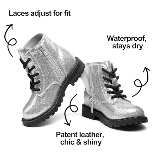 Girls Lace Up Combat Boots Waterproof Side Zipper Ankle Booties for Toddler/Little Kid/Big Kid 5