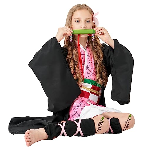 PTXZEQ Tanjiro Costume Kamado Demon Coslpay Outfit for Halloween Kids Audlt (pink, kids 150)
