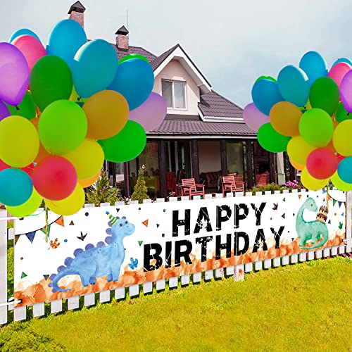 Mododo Enorme Dinosauro Compleanno Banner, Banner del Segno del Cortile di Buon Compleanno con 30pcs Palloncini Per Bambini Uomini Donne Festa di Compleanno Banner Outdoor Indoor Party