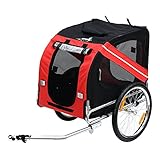 Aosom Dog Bike Trailer Pet Cart Bicycle Wagon Cargo Carrier Attachment for Travel with 3 Entrances Large Wheels for Off-Road & Mesh Screen - Red/Black