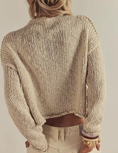 Lightweight Crewneck Long Sleeve Cropped Sweater for Women Casual Loose Solid Fall Short Knit Pullover Sweaters3