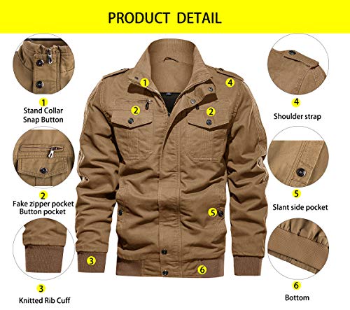 Tacvasen Men's Cotton Lightweight Jacket Outdoor Army Military Jacket Coat Khaki, 2Xl #TOP3