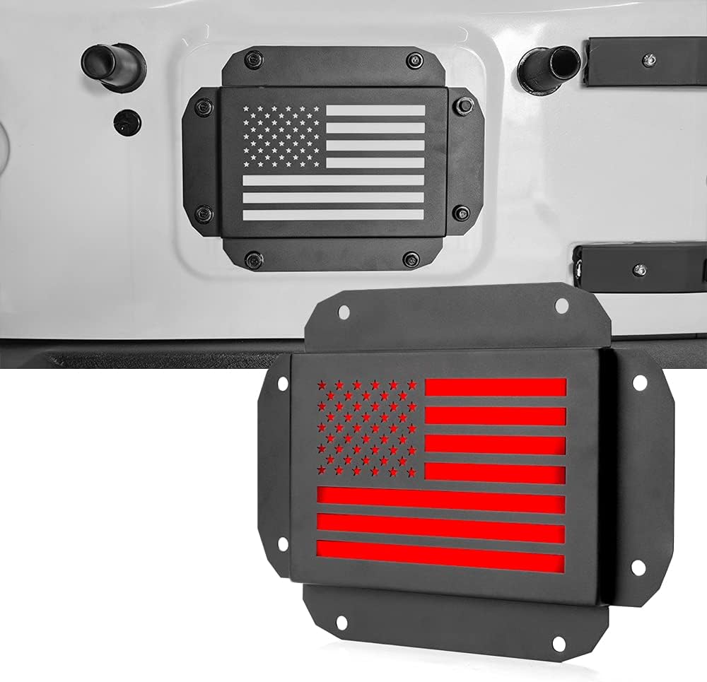 Spare Tire Delete License Plate Relocation Kit with LED Plate Illuminate Light & LED Third Brake Light Compatible with 2007-2018 Jeep Wrangler JK/JKU