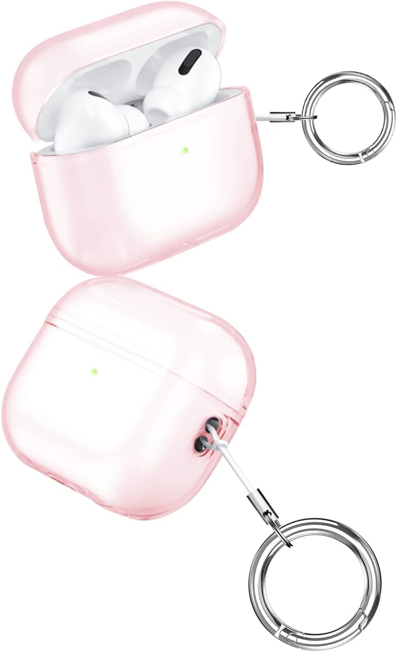 SaharaCase Hybrid Flex Series Case for Apple AirPods Pro 2 (2nd Generation) [Rugged] Full Body Protection Antislip Grip Slim with Keychain (Transparent Pink)