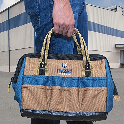 Rugged Tools Field 14" Wide-Mouth Tool Bag - Soft Sided Canvas Tool Bag For Plumbers, Electricians, Carpenters, And Handymen #TOP7