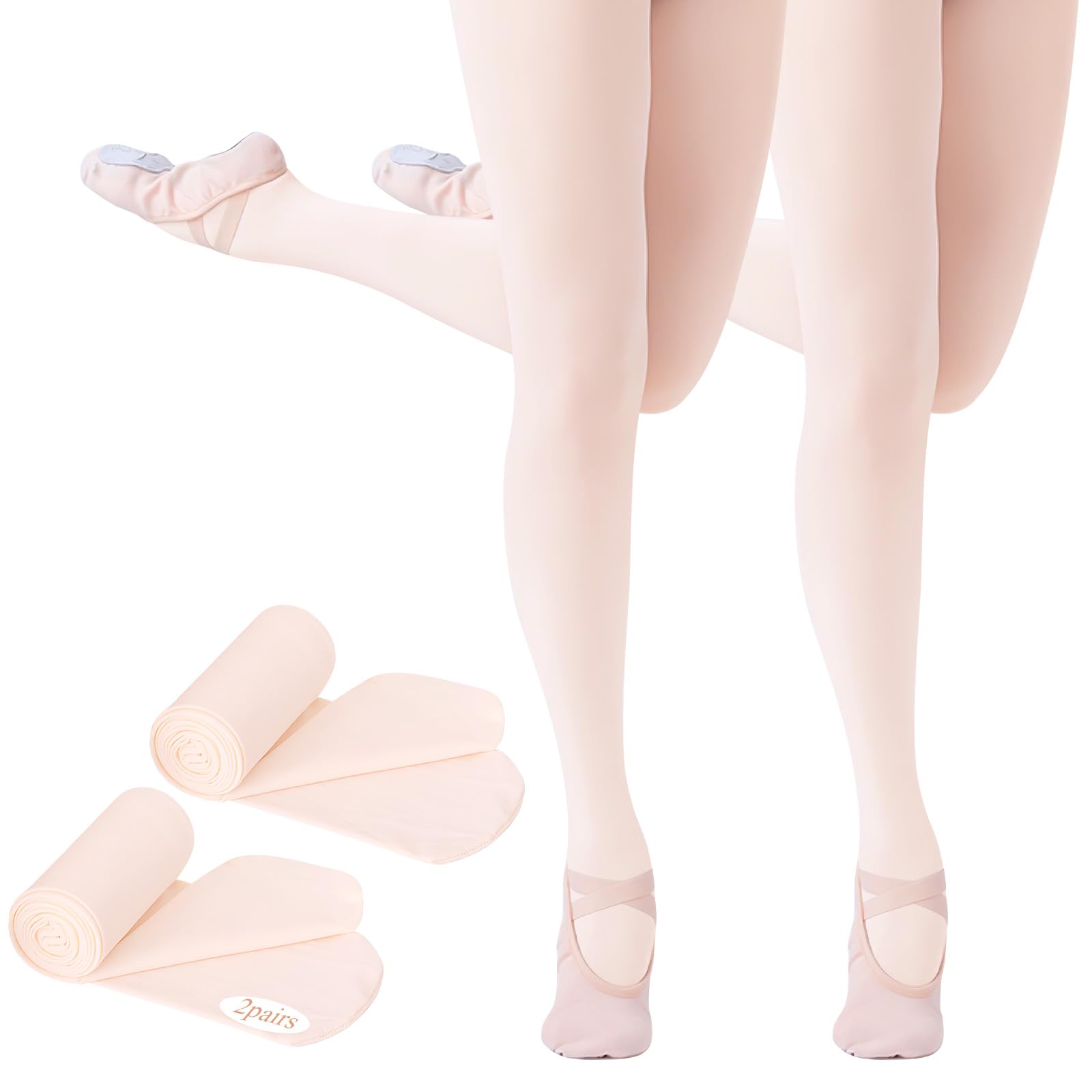 Buauty2Pcs Girls' Ballet Tights, Dance Tights, Toddler Ultra Soft Footed Tights, Ballet Leotards Dance Outfit for Kids