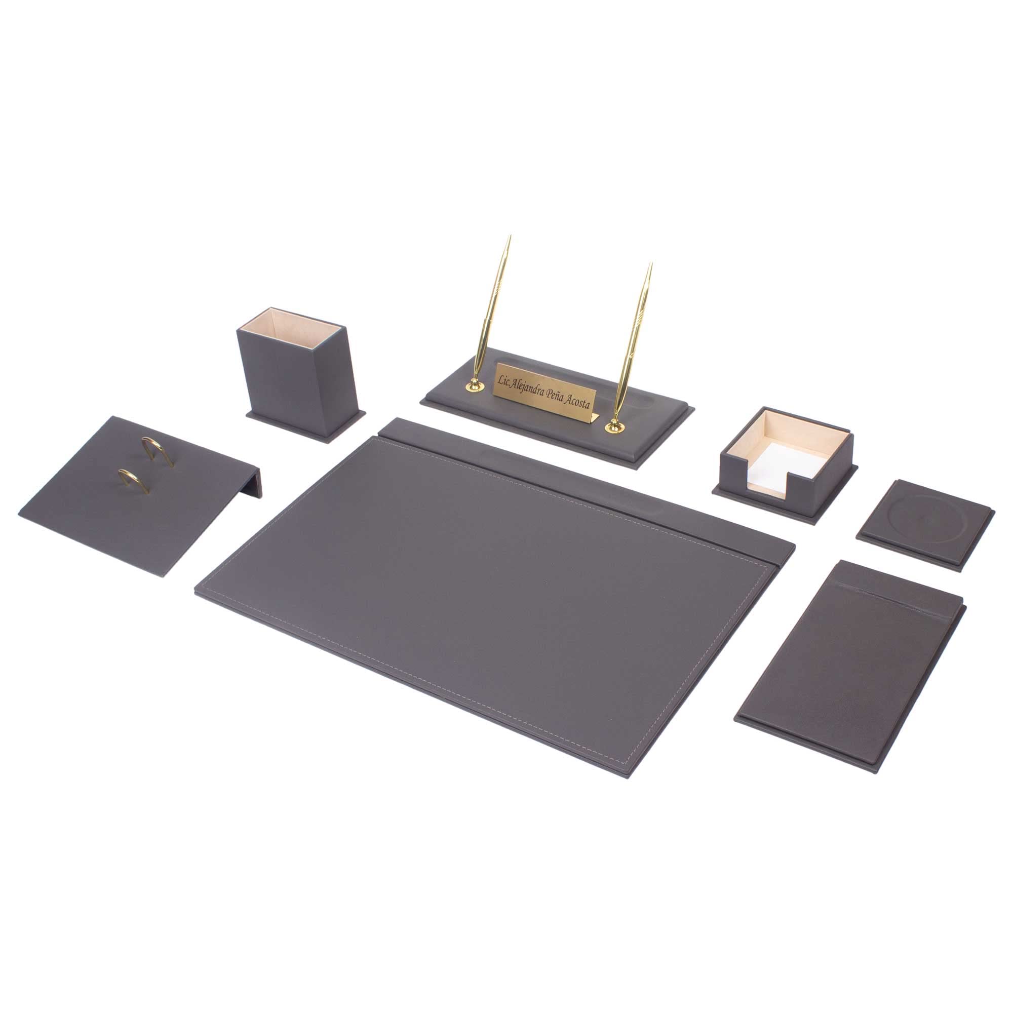 Leather Desk Set - Desk Pad - Note Paper Holder -Pen Holder - Leather Coaster -Desk Accessories-Desk Organizer - Office Desk Accessories - Desktop Storage (Gray)