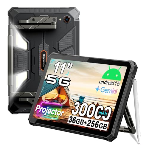Blackview Active 12 Pro 30000mah 5G Outdoor Tablet mit Projektoren, 36GB+256GB/1TB Tablet, 11"FHD+ Rugged Smartphone Android 15, 108MP+50MP, 2 Speakers,IP68 Wasserdicht,4G,5G,OTG,GPS,NFC,Fingerabdruck