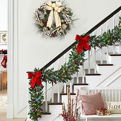 Laxmax Christmas Wreath With Lights, Champagne Gold Theme 24In 20Led Pre-Lit Christmas Wreath With Ribbon, Ball Ornaments, Pine Cones And Artificial Antlers For Door Window Mantle Christmas Decoration #TOP5