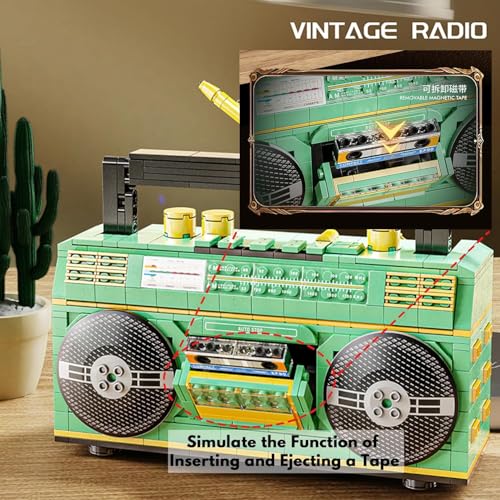 Image of SKY LINE OCEAN Vintage Radio Building Block Toy Set, Creative Retro Radio MOC Model Brick Kit, Openable Cassette Compartment and Movable Antenna, 781 PCS | 6 Months Structural Warranty