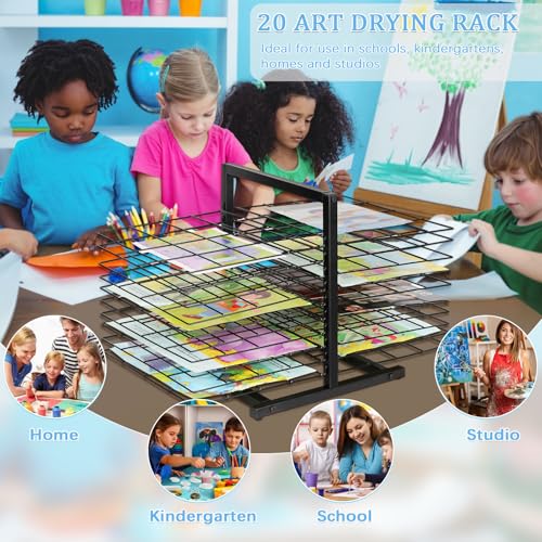 Image of Art Drying Rack for Classroom Paint Drying Rack Art 20 Shelves Metal Desktop Artwork Storage Display for Classroom Painting Crafts (Black, 20 Shelves)