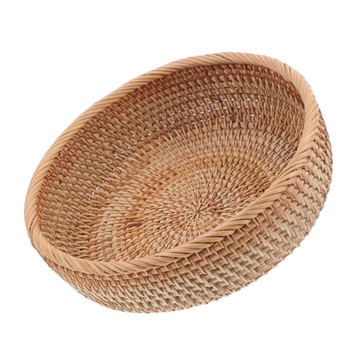 MUCKLILY Rattan Storage Basket Snack Container Wicker Fruits Bread Baskets Candy Basket Countertop Baskets Vegetables Basket Rattan Fruit Bowl Round Rattan Boxes Egg Basket Chocolate