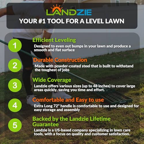 LANDZIE - The Original Lawn Leveling Rake – 36" Steel Handle Yard Leveler, Lawn Level Tool for Creating a Flat Surface - Works for Soil, Dirt, Topdressing, and Ground