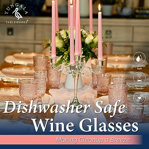 Yungala SUNFLOWER GOBLETS Pink Wine Glasses Set Of 6 Pink Goblets, Dishwasher Safe Vintage Pink Glassware, Pink Drinking Glasses For A Baby Shower thumb #3