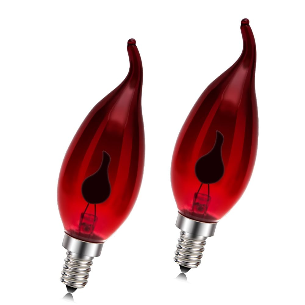 Ruiandsion Red Flash E14 Bulbs 3W, 2-Pack Flickering Flame LED Lights for Interior, Sconces, Night Lights & Holiday String Lights
