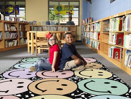 Pastel Rainbow Smiley Area Rug for Kids' Room & Classroom