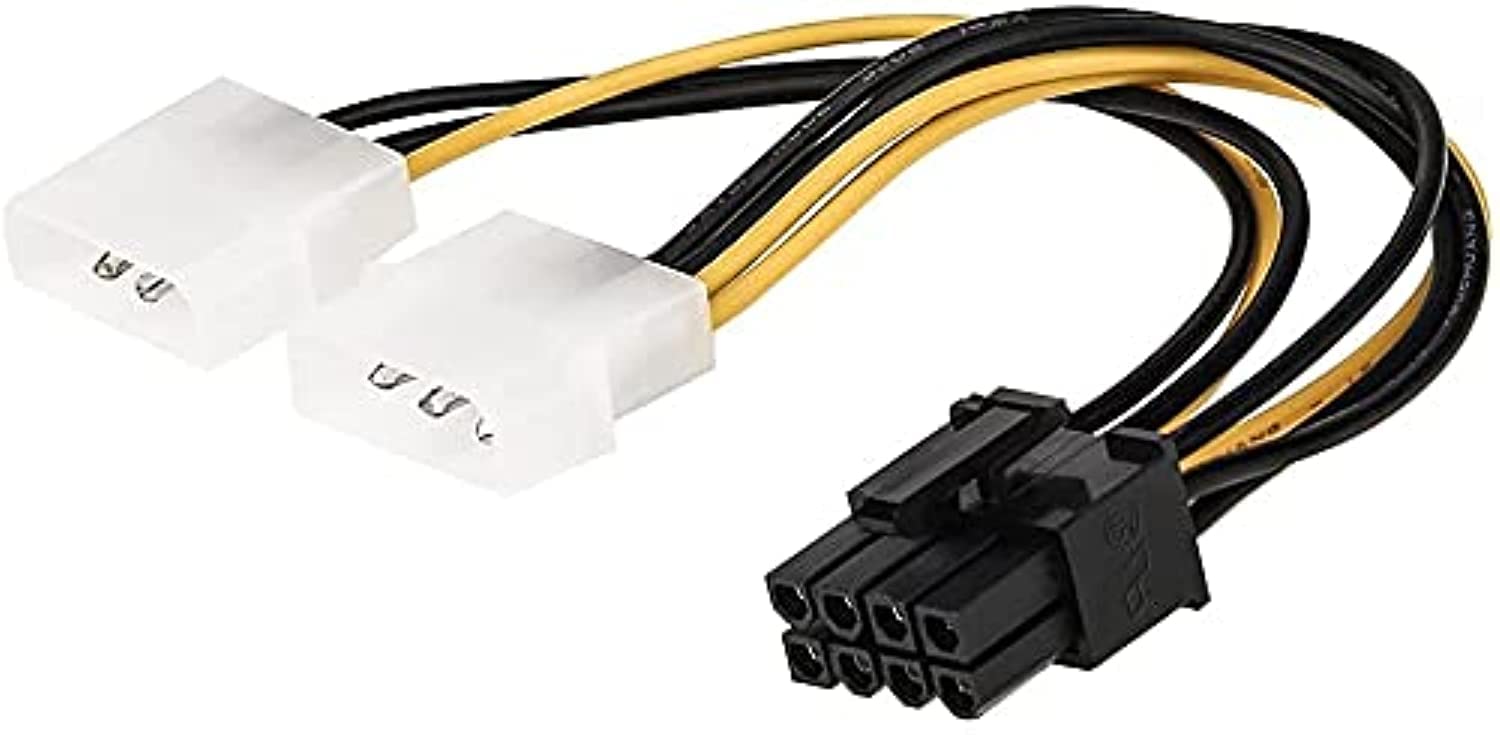 DKURVE® Dual Molex 4-Pin Male to 8-Pin Male PCI Express Power Converter Cable for Video Card Pci-e ATX PSU Power Supply - 2X Molex to PCIe Adapter 7inch (1-PACK)