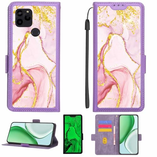 Aroepurt Case Compatible for Kalley Silver Max Lite 2 Phone Case Flip Cover [with Tempered Glass Screen Protector][RFID Blocking][Gold Glitter+Luminous] LPT-FDL