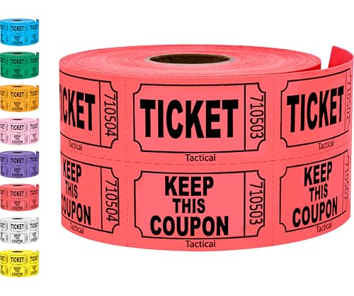 Tacticai 500 Raffle Tickets, Red (1 of 8 Colors), Double Roll, Ticket for Events, Entry, Class Reward, Fundraiser & Prizes