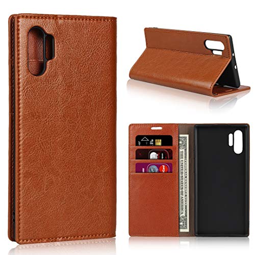 iCoverCase for Samsung Galaxy Note 10 Plus(10+) Case,Genuine Leather Wallet Case [Slim Fit] Folio Book Design with Stand and Card Slots Flip Case(Khaki)