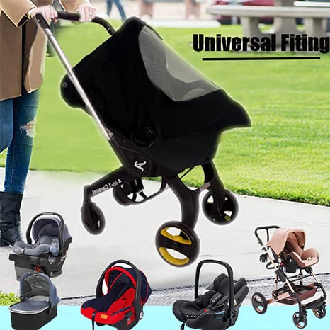 Image of Car Seat Sun Shade Covers for Babies - All-in-1 Car-seat-Covers Canopy with Privacy Sun Shade & Bug Net Windproof & Waterproof Protects Newborn Baby from UV Rays, Rains,Dust,Insects Carseat Covers